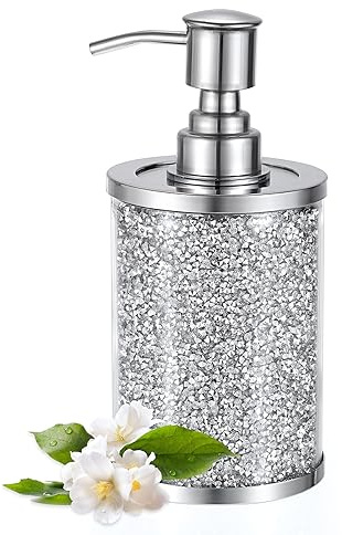 Sumnacon Badezimmer Handseifenspender mit Pumpe für Küchenspüle und Theke (Glas + Edelstahl, Silber)