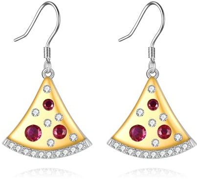 Pizza Ohrring S925 Sterling Silber Lustig Essen Hängend Ohrhänger Schmuck Geschenk für Damen Mädchen (Pizza)