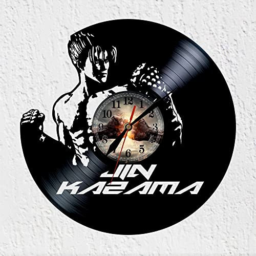 VINY WOODY Jin Kazama Silhouette und Symbol Vinyl Disk Wanduhr