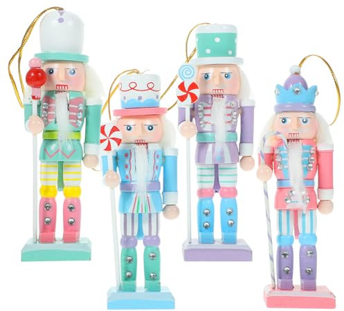 Holibanna 4 Stück Nussknacker-Weihnachtsfiguren Bonbonfarben Soldat Nussknacker Pastell-Nussknacker-Dekor Süße Bonbon-Lollipop-Nussknacker-Figuren Marionette Urlaubsdekoration