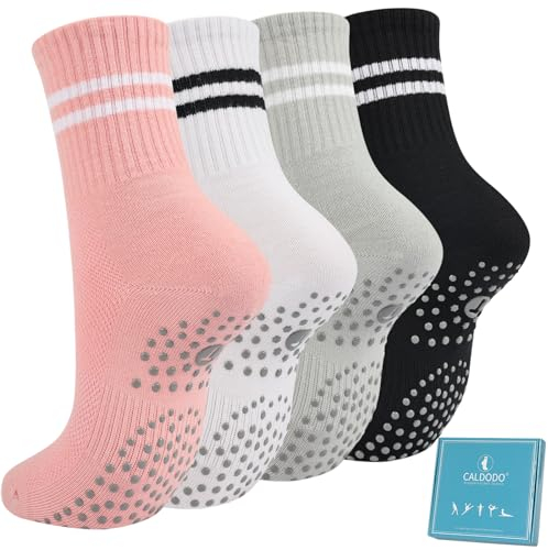 Caldodo Stoppersocken Damen 4Paar Yoga Socken 39-42, Geschenke für Frauen Antirutschsocken Rutschsocken mit Noppen Pilates Socken