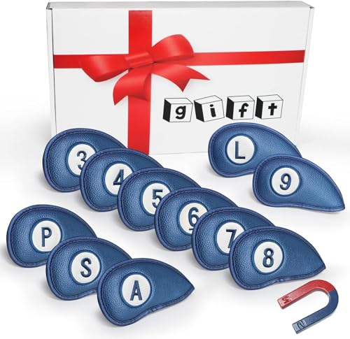Golf Iron Head Covers Magnetic Synthetic Leather Number Embroidered 11pcs/set Durable Waterproof Color Black Blue Red Fit Most Clubs (11 Pcs- Blue)