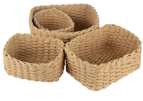Otauoaea Panier Rangement, Lot de 4 Panier Osier Rangement Jaune en Papier Bio Écologique,Salle de Bain Corbeille Enfan, Corbeille Rangement pour Salle de Bain,Cuisine,Organisateur able a Langer Bebe