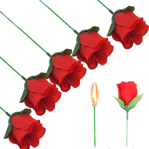 5 Stück Zauberhaftes Zubehör Flamingorose, Taschenlampe zu Rose, Zaubertrick Rose Fackel zu Rose Zaubertrick Feuer Rose Zaubertrick Feuertrick, Feuer-Magie-Trick-Flamme für Freundin/Hochzeitsshows