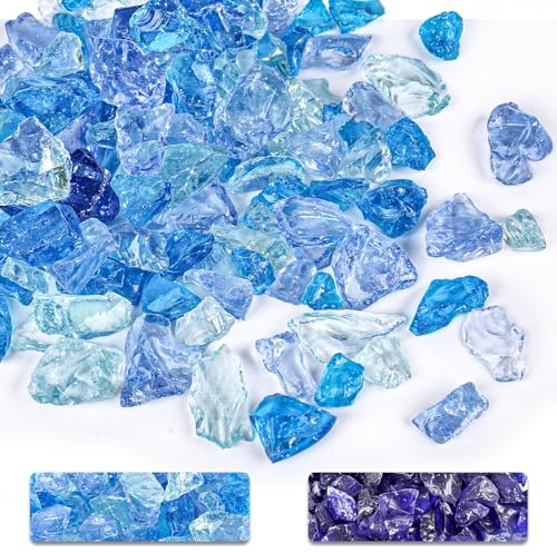 DomeStar 4,5 kg Feuerstelle Glas, zerkleinertes Feuerglas für Propangas-Feuerstelle Kamin blaue Feuerstelle Glasfelsen