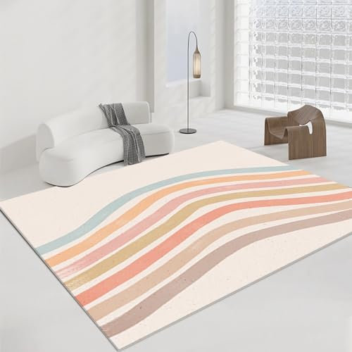 Tzvpsu Chambre Fille Tapis Antidérapant Lavable À Rayures Jaunes Violets Roses,Tapis Chambre Bebe,Tapis d Exterieur terrasse 60x120cm