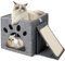 Nobleza Cueva Plegable para Gatos, Casa para Gatos Interior de 2 Capas, Cubo Multifuncional para Gatos con Tabla Rascadora Extraíble y Bola, Cama para Gatos, 35 x 30 x 30 cm Cat Bed, Gris