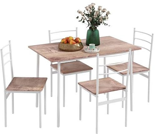 HOMCOM 5 Piece Dining Table and Chairs Set, Dining Room Sets, Steel Frame Space Saving Table and 4 Chairs for Compact Kitchens, White