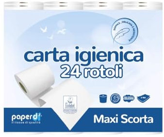 24/72 ROTOLI DI CARTA IGIENICA DI PURA CELLULOSA MADE IN ITALY 2 VELI | OGNI ROTOLO 14.3 metri - 130 strappi (72 ROTOLI)