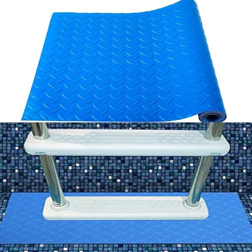 Poolleitermatte – 61 x 91,4 cm, große Poolleiter, schützende Schwimmbad-Stufenmatte mit Textur für oberirdische Schwimmbad-Stufen, Liner und Treppen (gestreift)