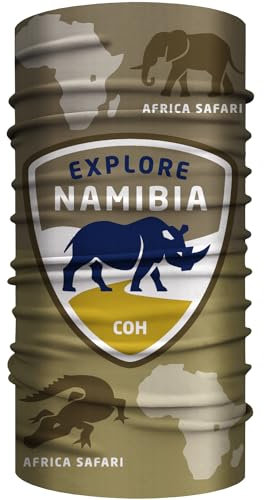 Namibia Afrika Safari Bandana, nahtloses Multifunktionstuch 25 x 50 cm aus weicher Mikrofaser/atmungsaktiv Schlauchschal Halstuch Schal Tuch/Reise Reiseführer Namibia Nashorn Elefant