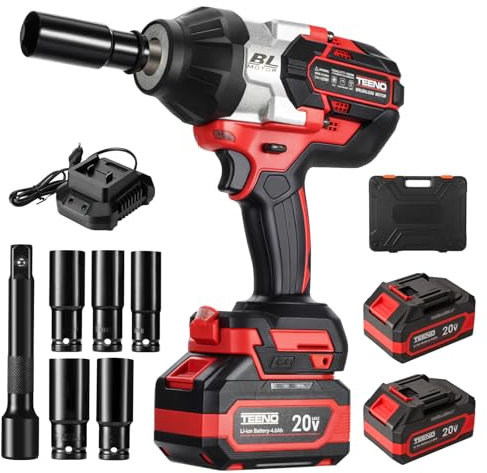 TEENO Avvitatore a Impulsi Senza Filo 1300Nm Brushless,Chiave a Percussione 1/2 Elevata Avvitatori a Massa Battente con Batterie 2x4,0 Ah,5 Bussola(17/19/21/22/24mm), Adatto per Uso Domestico e Auto