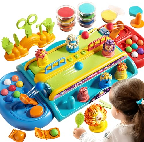 VBACALA Knete Set Knetwerkzeug für Kinder,Wilder Friseur Spiel Desktop Kampfmaschine mit Musik,29 Stück Knete Zubehör mit 8 Dosen Knetmasse,Rollenspielzeug Spielzeug Geschenk Knete ab 3 Jahre