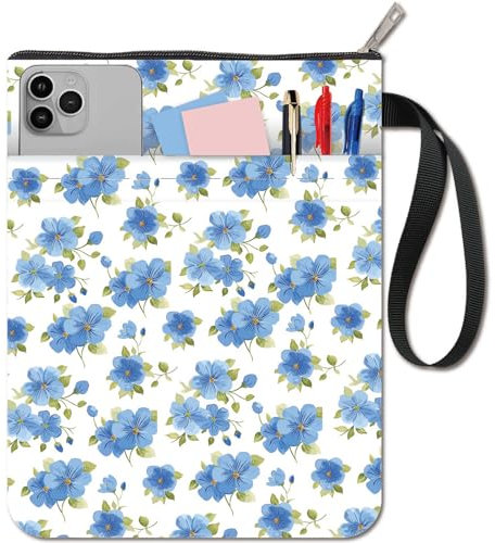 craspire Buchhülle Mit Blumenmotiv Blaue Buchumschläge Vintage Buchschutz Für Taschenbücher Waschbarer Buchumschlag Aus Stoff Mit Reißverschluss Und Zusätzlicher Hüllentasche Für Buchliebhaber