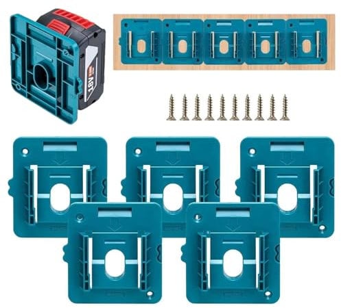 Pack of 5 Battery Holders for Bosch/Makita 18 V Battery Wall Mount for BL1860 BL1850 BL1840 BL1830 Battery with 10 Screws, No Battery