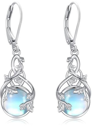 ABIGY Mondstein Ohrringe Damen 925 Sterling Silber Runde Blatt Ohrringe Blatt Mondstein Weihnachten Halloween Ostern Muttertag Valentinstag Geburtstag Schmuck Geschenke für Damen