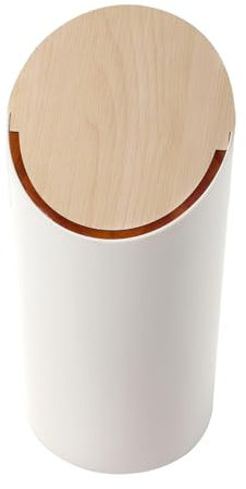 Dtaigou Poubelle Ronde avec Couvercle,Poubelle avec Couvercle - Poubelle ronde à dessus pivotant blanc,Poubelle de cuisine à dessus pivotant en bois, poubelle ménagère décorative pour intérieur et