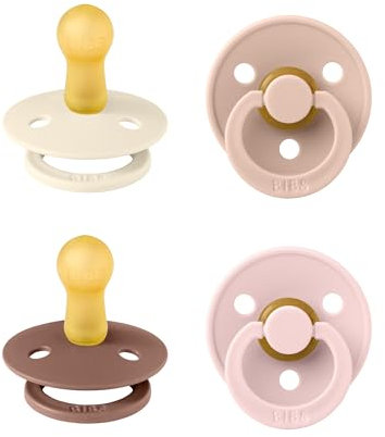 BIBS Colour Schnuller 4er-Pack. BPA-frei. Kirschform Nippel. Naturkautschuk/Latex. Hergestellt in Dänemark. Größe 2 (6-18 Monate). Blush Mix