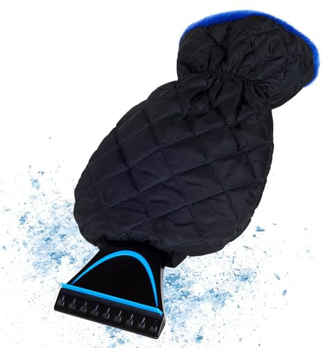 AUPROTEC Eiskratzer mit Handschuh gefüttert I Wärmender Schneekratzer Auto mit Handschuh I Scheibenkratzer Auto mit Eisbrecherkante und Gummizug - Schwarz-Blau