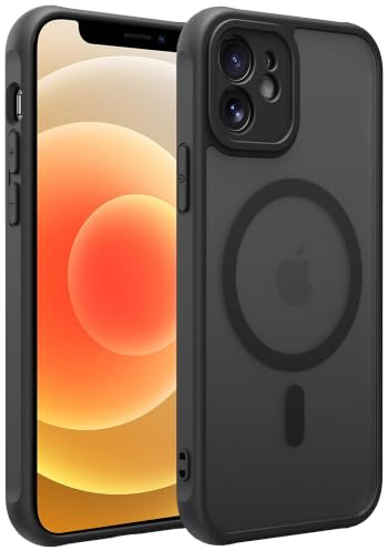 for iPhone 12 Mini Case [Compatible with Magsafe]Translucent Matte Phone Cover, [10 FT Military Grade Drop Protection] Slim Durable Shockproof Protective Bumper (Black Magnetic, iPhone 12mini)