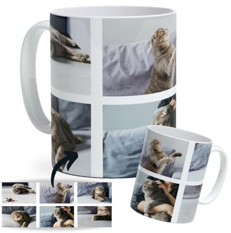 Taza de cerámica Personalizada con Foto. Taza Personalizada para Regalo collage de fotos. Regalo Original Personalizado para Eventos. Taza Original Personalizada con Foto. (Seis fotos)