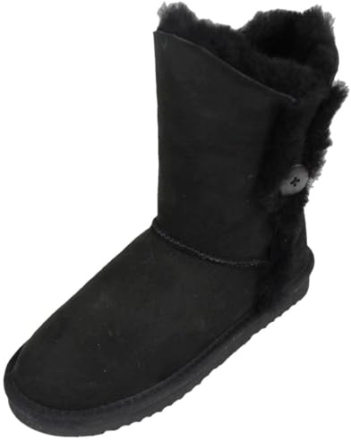 SNUGRUGS Womens Genuine Double Faced Sheepskin Mid Calf Outdoor Boot with Button Detail
