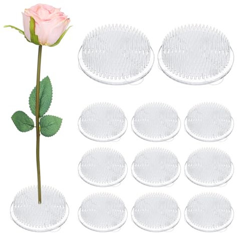 M METERXITY 12-Pack Plastic Flower Frog 2.76 Round Flower Pins Flower Frog Holder W Suction Cups Floral Frog for Arrangements Vase/Plant Decoration/Home Decor [Transparent, 1.2cm Pins]