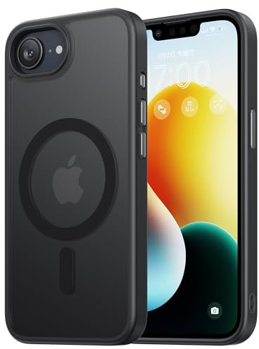 Nimaso für iPhone 16e Hülle 6.1-Zoll, Kompatibel mit MagSafe-Zubehör, Schockfestes Militärschutzgehäuse, Transluzente Matte Rückseite, Schlanke magnetische Handyhülle für 16e, Schwarz