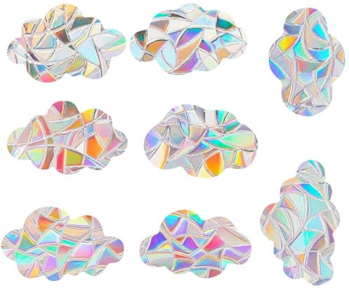 16 Stück Weiße Wolken Rainbow Suncatcher Sticker, Prism-Fenster-Abziehbilder Sticker Dekoration für Stoppt Vögel Türfenster Esszimmer Schlafzimmer