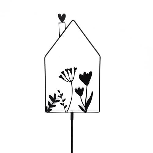 Gartenstecker Hausform mit Blumen schwarz