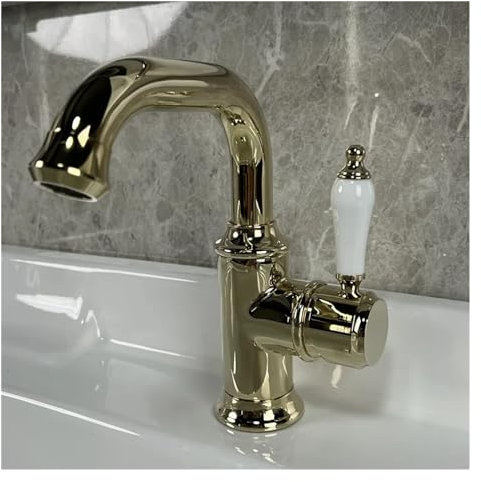 Vintage Wasserhahn Messing Europäischer klassischer Goldener Wasserhahn Handwaschbecken unter der Theke Kreativer Heiß- und Kaltwasserkopf, Wasserhähne