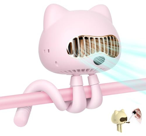 FUNJEO F08 Cute Stroller Fan,Handheld,Table,Powerful 2000mAh Battery USB Rechargeable,Non-touch Design,Aroma Fan,for Women/Family (Pink)