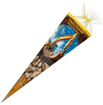 Schultüte mit Gravur / Zuckertüte / 85cm / eckig / Bagger