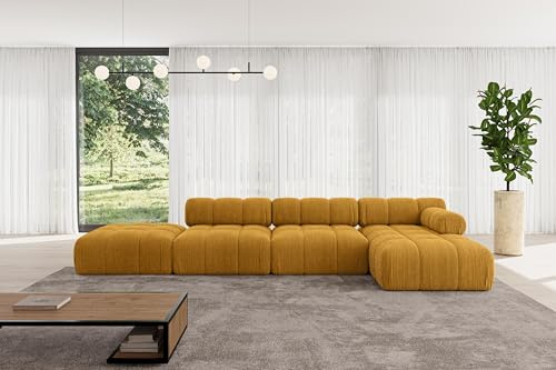 ALTDECOR Modulares Sofa Ecksofa in L-Form Corner modular Sofa Eckcouch Couch Wohnlandschaft Cauchsofa Polstersofa Lizur-L2-380x160x70 cm Senfgelb