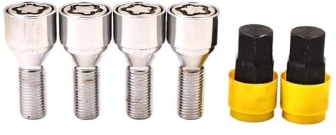 BASPHHH écrou Jante Compatible avec VW pour Golf pour Polo pour Passat M14x1.5 4 boulons + 2 clés Boulon de Verrouillage de Roue de Voiture à Bille Boulons de Verrouillage Goujon