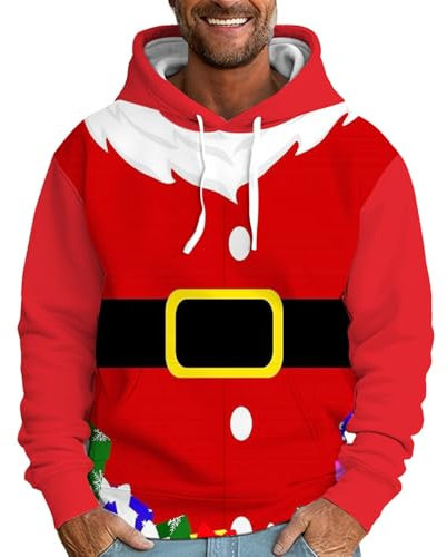 Gilet Homme Sans Hiver Thème de Noël Imprimé Sweatshirt à Manches Longues Poche Manches Longues Sweat à Capuche Sweatshirt Tops Chemise Homme, Rose, M