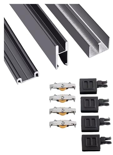 Vitrine de 8 mm en forme de montagne, double rail coulissant, porte coulissante en verre, rail en trois parties, vitrine, rail coulissant, porte coulissante(Black,31.5in/80cm)
