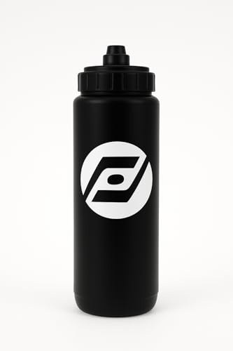 Sports Water Bottle 1L in Black & White for (ice hockey, football, rugby, swimming, athletics, gym) (Black)