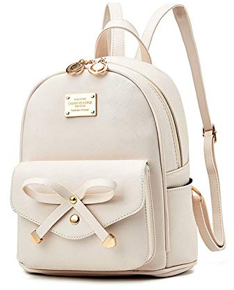 I IHAYNER Mädchen Schleife Niedlicher Leder Rucksack Mini Rucksack Damen Kleine Modische Tasche für Reisen Einkaufen Beige