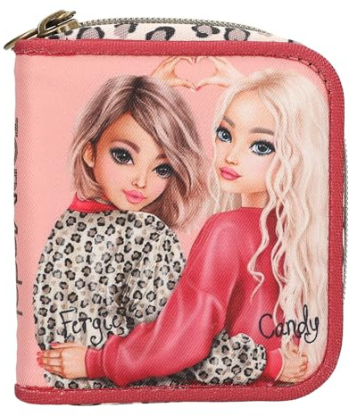 Depesche 13646 TOPModel Leoheart - Portemonnaie in Rosa und Rot, mit Model Motiv und Leo-Muster, Geldbörse mit Druckknopf-Verschluss
