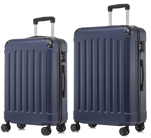 YONSLY Premium Reisekoffer TSA-Schloss,YKK-Reißverschluss Hartschalen-Koffer Trolley Kabinenkoffer Rollkoffer Suitcase Handgepäck 4 Rollen (Dunkelblau, L-XL-Set)