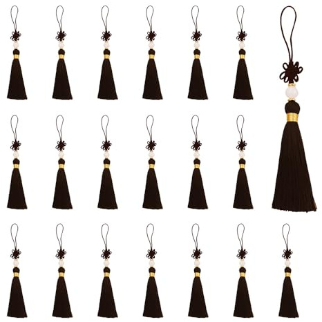 TONGIHS 20 Stück Mini Quasten, für Ohrringe, Souvenirs, Kaffeebraun | Polyester,13,5cm,Glatt,Geschmeidig,Kompakt,Strapazierfähig,Handgewebt,Im ethnischen Stil gestaltet,für Tür,Kleiderschrank