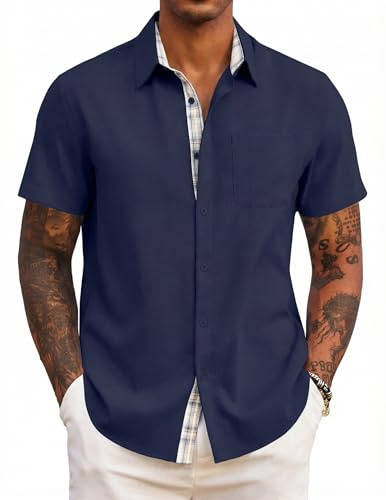COOFANDY Mens Short Sleeve Summer Shirts Casual Regular Fit Shirts Holiday Beach Shirt with Pockets