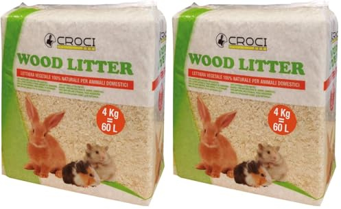 Croci LITIÈRE VÉGÉTALE Wood Litter, litière végétale Naturelle pour rongeurs 60 lt 4kg (Lot de 2)