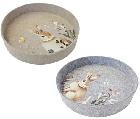 MACOSA IK9595_x2 Filztablett Ostern 23 cm Beige Grau Osterdeko Osterhase Dekotablett Tischdekoration Frühlingsdeko Osterdekoration Ostertablett modern Filz Bedruckt