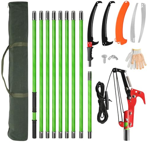 Pole Pruning Saw, Manual Pole Saw Trimmer Extendable, Manual Pole Saw High Branch Scissors with Carry Bag and Sturdy Pole, Telescopic Tree Pruner Long Reach for Palm Oak High Branches (30ft)