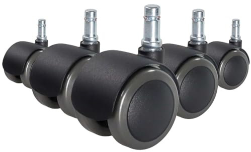 hjh OFFICE 619023 5X Hartbodenrollen 10mm / 50mm ROLO FIX Zinkgusdruck Stuhlrollen sitzgebremst für Hartböden (5er Pack)