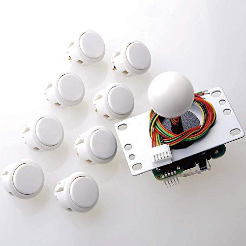 Sanwa JLF-TP-8YT Joystick + Sanwa 8 pezzi OBSF-30 Push Button Bundle Kit Colore: Bianco - per Arcade Game 4 & 8 Way regolabile, compatibile con Catz Mad SF4 Tournament Joystick S@NWA