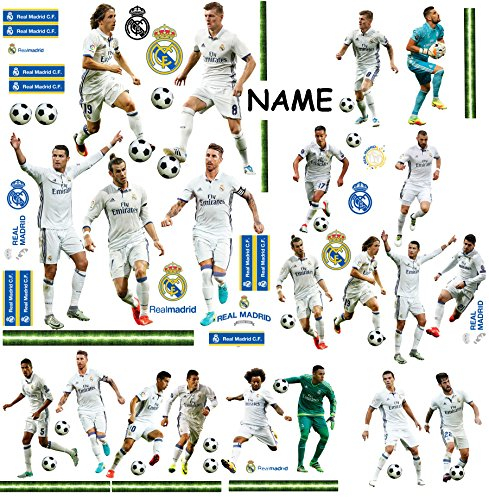 66 TLG. Set XL Fensterbilder Fußball Mannschaft - Real Madrid - Club de Futbol/FCM - Fußballverein - incl. Name - zum Spielen & als Deko - Sticker F..