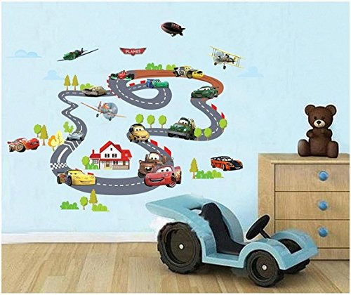 Lightning McQueen Autos Ebenen XXL Wandaufkleber Kindergarten Kinder Schlafzimmer Entfernbarer Wandaufkleber Wandgemälde Abziehbild Dekor Baby Dekoration